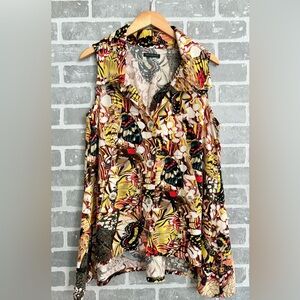 For Cynthia 🦋 Novelty BUTTERFLY PRINT Linen Blend Sleeveless Tunic blouse